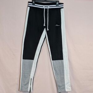 Boohoo Man Fit Color Block Zipper Hem Joggers in Black and Gray size XL